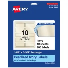 Avery Pearlized Ivory Rectangle Labels with Sure Feed Technology, Print-to-the-Edge, 1.5" x 3.75"