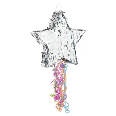 Pull String Star Pinata for Twinkle Twinkle Little Star Gender Reveal Decorations and Birthday Party Supplies (Silver, 13x13x3 in), Ages 3-14