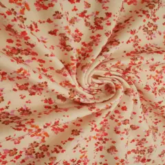 1 Yard Sand/Red 5 DTY Brushed Ditsy Floral Flower Print Stretch Knit Fabric 58/60 Inch Wide