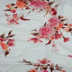 Soft DTY Brushed Floral Print Fabric, Stretch Flower 58/60" Wide IVORY ROSE