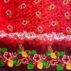 1 Yard Pineapple Hibiscus Ocean Tropical Leaves Fabric 100% Rayon, 36in L x 45in W Red