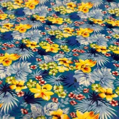 1 Yard Hawaiian Print Poly Cotton Fabric, 58" Wide Lightweight Printed Material for Apparel Use Turquoise