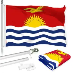 G128 Combo Pack: 6 Ft Tangle Free Aluminum Spinning Flagpole (Silver) & Kiribati I-Kiribati Flag 3x5 Ft, LiteWeave Pro Series Printed 150D Polyester | Pole with Flag Included