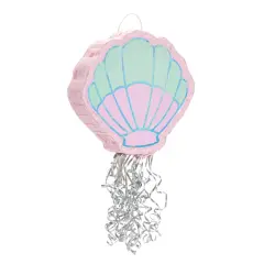 Pull String Seashell Pinata - Mermaid Birthday Decorations, Under The Sea Party Supplies (Small, 13"L x 3"W x 14"H), For Ages 3+ Pink