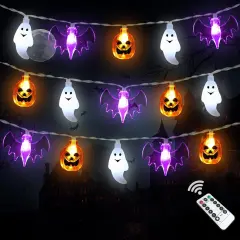 3D Halloween Ghost Bat Pumpkin String Lights with Timer