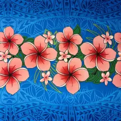 Plumeria Print Sarong, 100% Polyester Fabric, 45"W x 67" L Blue