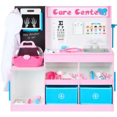 Best Choice Products Pretend Play Doctor's Office, Wooden Toy Set for Kids w/ Carrying Case, Accessories Included Pink