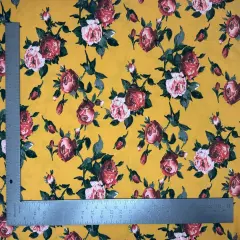 1 Yard Techno Crepe Knit Fabric Floral Pattern Soft Stretch 58"-60" Width Mustard