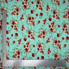 1 Yard Liverpool Knit Floral Print Fabric Stretch Crepe Texture Floral Knit for Sewing and Apparel 58"-60" Width Mint