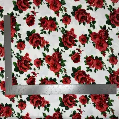 1 Yard Liverpool knit floral print fabric with stretch for dresses skirts tops and blouses 60 inches Off White/Dk. Coral