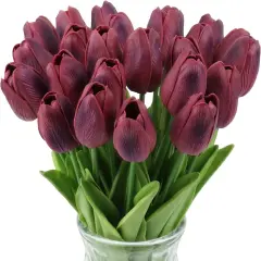 24 Pcs Real Touch Artificial Tulips for All Occasions Burgundy