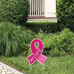Big Dot of Happiness Pink Ribbon Hope Outdoor Lawn Sign - Breast Cancer Awareness Support Ribbon Small Yard Sign - 1 Piece