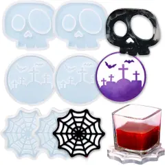 6Pcs Coaster Silicone Molds for Epoxy Resin,Halloween Coaster Resin Mold