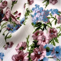 1 Yard Ivory Mauve Rayon Crinkle Fabric For Dresses Blouses Skirts Lightweight Apparel 50/51" Width