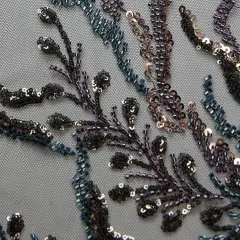 1 Yard Embroidered Lace Fabric Beaded & Sequined with Rich Design, 50/52&Prime; Wide Black Blue