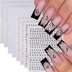 8Pcs Letter Nail Stickers 3D Self-Adhesive English Alphabet