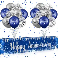 Blue Happy Anniversary Decorations - Banner and 18pcs Balloons