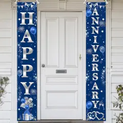 Happy Anniversary Door Banner Navy Blue and Silver Wedding Anniversary