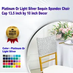 1 Piece Platinum Or Light Silver Sequin Spandex Chair Cap 13.5 inch by 10 inch Decor