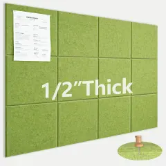 48"x36"-12 Pack Felt Wall Tiles with 35 Push Pins, Thicker 0.47in, Felt Bulletin Board