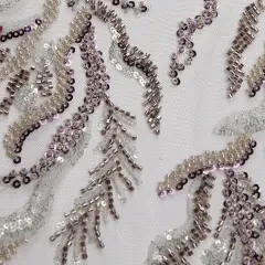 1 Yard Embroidered Lace Fabric Beaded & Sequined with Rich Design, 50/52&Prime; Wide Teupe/ Plum