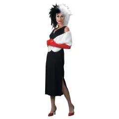 Women&rsquo;s Cruella De Vil Halloween Costume Long Black Dress Set