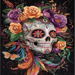 Skull Diamond Art Kits for Adults,DIY Diamond Painting Round Full Drill 12x16in,5D Diamond Dots Art for Beginning Home Wall Decor