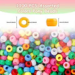 1100 Pieces,Beads for Jewelry Bracelets Making,Bracelet Beads,Plastic Beads for Crafts,Hair Beads for Braids for Girls (Multicolored)