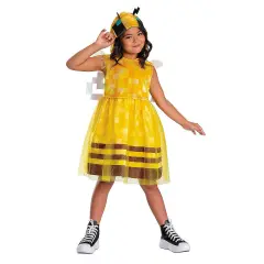 Kids Minecraft Bee Hooded Dress Costume with Detachable Wings for Halloween