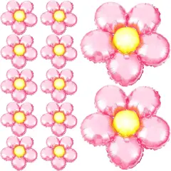 12 Pcs Light Pink Flower Balloon Huge Aluminum Foil(pink)