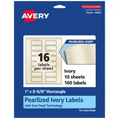 Avery Pearlized Ivory Rectangle Labels with Sure Feed Technology, Print-to-the-Edge, 1" x 2-5/8"