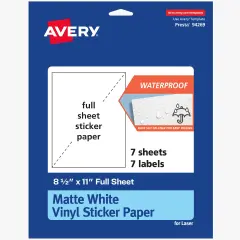 Avery Vinyl Sticker Paper, 8.5" x 11" Rectangle