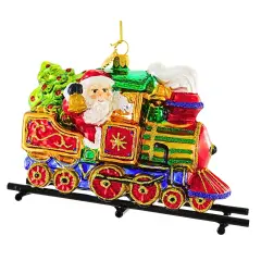 Huras Family 4.0 Inch Santa Is Calling "All Aboard" Christmas Tree Ornament , Christmas Decor Hand-Painted Keepsake Travel Multicolored