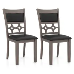 Upholstered Dining Chair Set of 2 with Padded Backrest and Seat-Gray