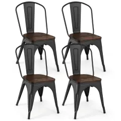 Metal Style Dining Chairs Set of 4, Stackable Kitchen Chairs with Wood Seat Black