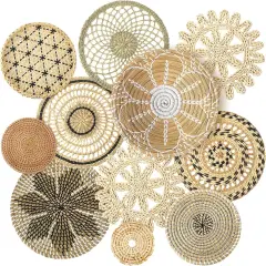 11 Pcs Boho Wall Basket Decor Decorative Bulrush Woven Basket Wall Decor Boho Art Round Farmhouse Hanging Baskets for Kitchen Rustic Home Summer Decorations, Multi Sizes(Vivid)