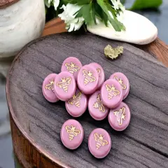 *12* 12mm Gold Washed Pink Silk Bee Coin Beads