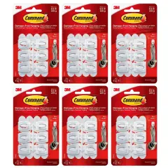 Command&trade; Mini Hooks, White, 6 Per Pack, 6 Packs
