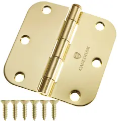 Cauldham Heavy-Duty 3-1/2" Interior Door Hinges with 5/8" Radius Corners - Brass