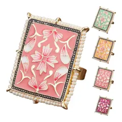 Classic Ring Meenakari Work Designer Adjustable Pearl Finger Ring for Women Minakari Ring with Gold Plating Statement Ring Boho Open Wrap Indian Bollywood Jewelry for Wedding Party Pink