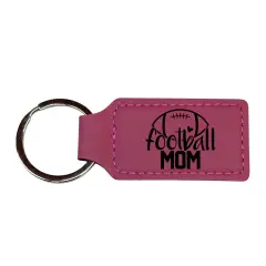 Keychain - Rectangle - Football Mom - Leather Pink/Black