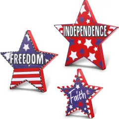 3 Pieces 4th of July Wood Star Decoration