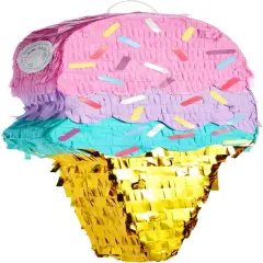 Ice Cream Pinata for Birthday Decorations, Summer Party Supplies (Small, 16.4 x 7.6 x 2.9 In)