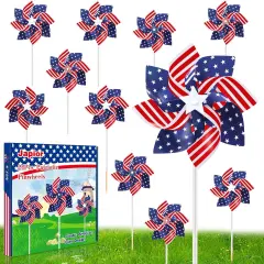 Patriotic Pinwheels 24Pcs 4th of July Pinwheels American Flag Red White and Blue Pinwheels Bulk for Kids 4th of July Decorations