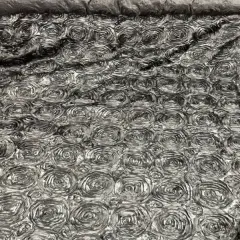 1 Yard 3D Rose Design Satin Rosette Ribbon Fabric 54" Width Black