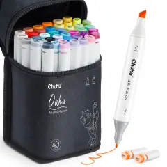 Ohuhu Oahu 40 Colors Alcohol Markers - Chisel & Fine Dual Tips - Double Tipped Art Marker Set for Artists Adults Coloring Illustration