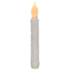 White Frosty Timer Taper Candle - Glittered Finish with 6-Hour Timer for Winter & Weddings