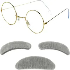 4E's Novelty Old Man Costume for Boys - Stick on Mustache, Eyebrows and Glasses - 100 Day of School Old Man Costume, Grandpa Costume Accessory Kit