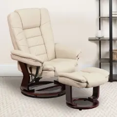 Emma and Oliver Multi-Position Stitched Recliner & Ottoman with Swivel Base Beige