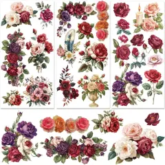 3 Sheets Red Rose Rub on Transfers for Crafts
